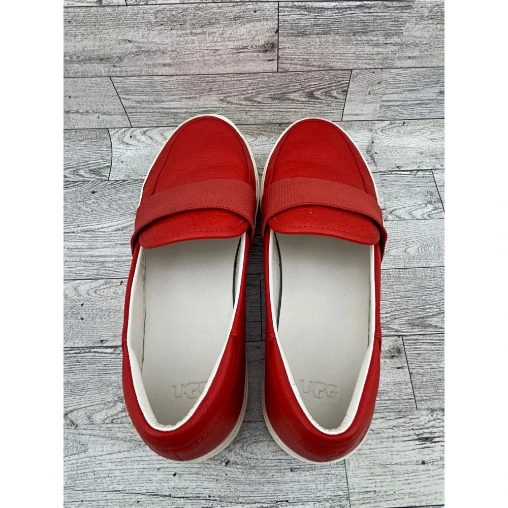 UGG Sammy Red‎ Leather Slip On Sneakers 1112415 Women Size 9 Platform Loafers